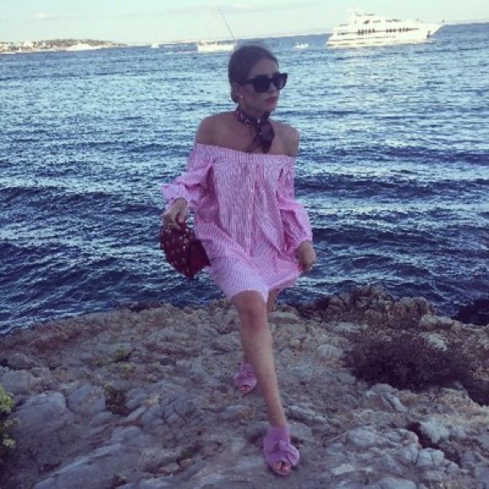 ZARA Off the Shoulder Textured Pink Stripes Dress